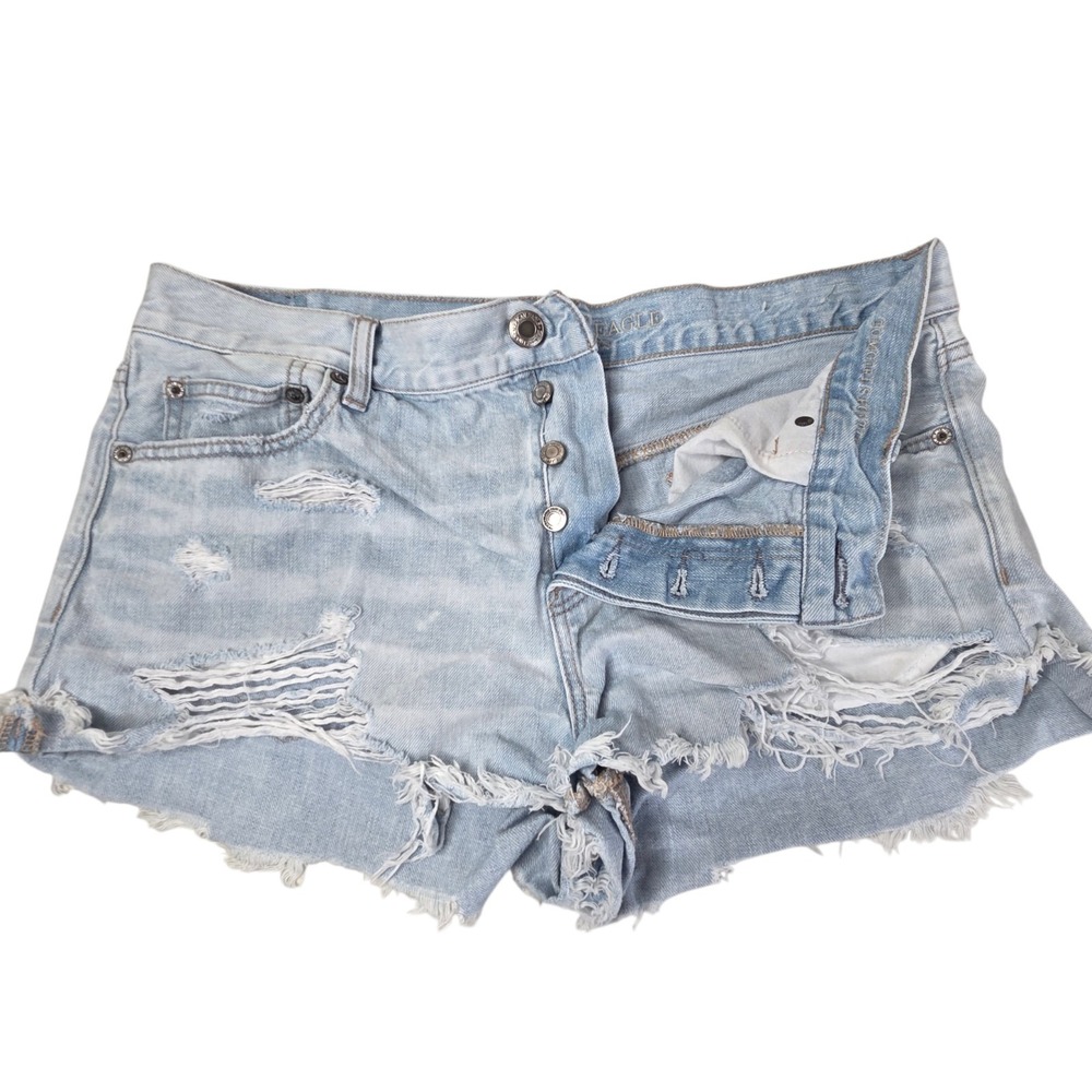 American Eagle Denim Micro Cutoff Shorts 5 Button SZ 14 Festival Boho Cowgirl